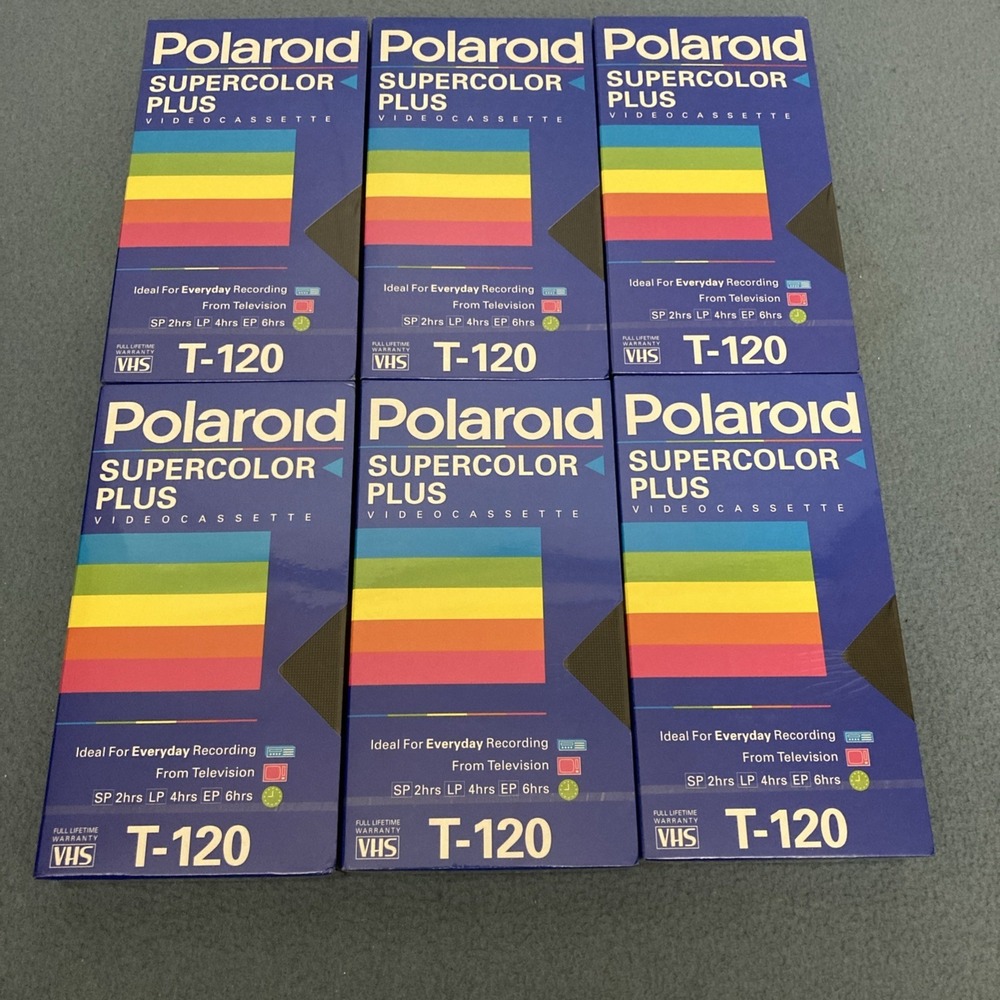 Polaroid SuperColor Plus T-120 Seled Blank 6 Hour VHS Tapes - Lot of 6